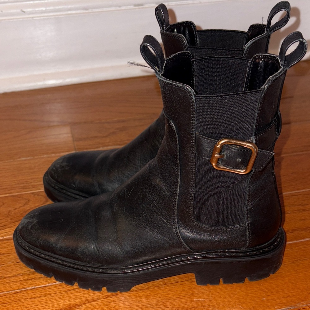 Black Genuine Leather Ankle Boots